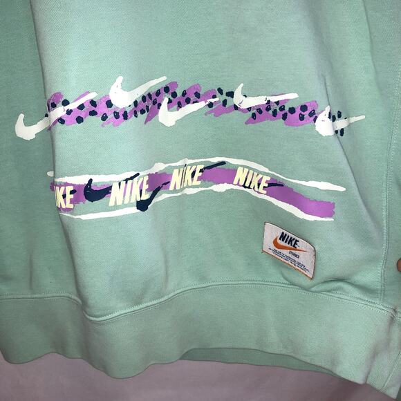 90s Nike Stories Vintage Black Tag Sweatshirt Swoosh Double Sided Green Medium - Picture 3 of 6